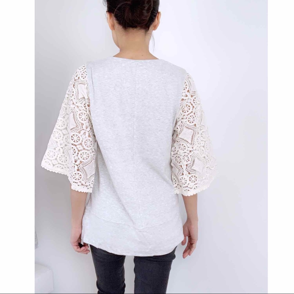 NEW BOHO CROCHETED SLEEVE TOP - WHITE GRAY - Picture 5 of 6
